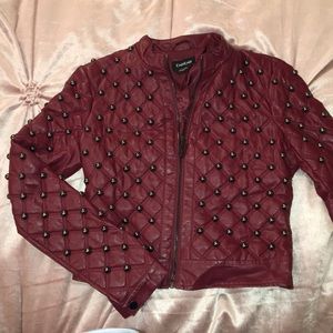 Maroon studded leather jacket